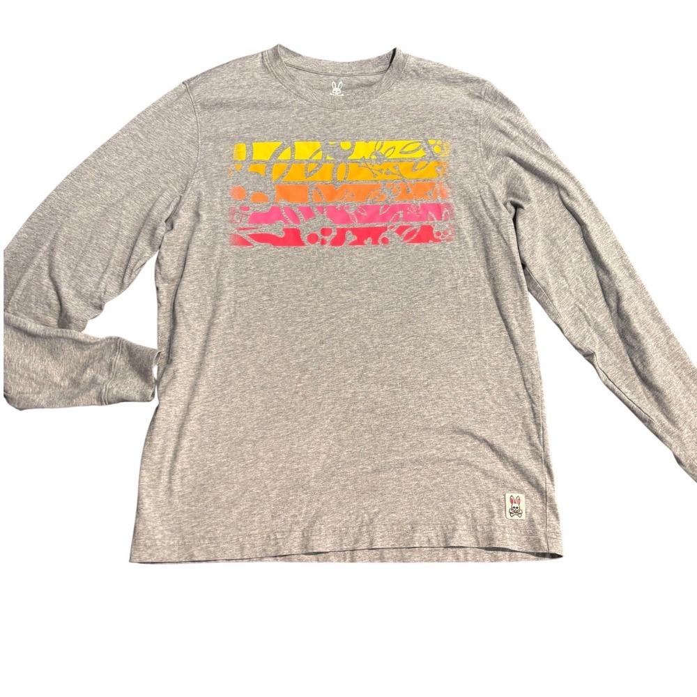 Psycho Bunny Mens Gray Pima Cotton Long Sleeve Graphic Tee B6T779J1PC‎ Size 4